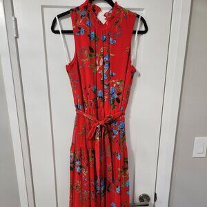 Calvin Klein Red Floral Dress Pleated Skirt
